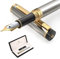 Dryden Designs Fountain Pen - Medium Nib Premium Box | 6 Ink Cartridges - Metallic Silver
