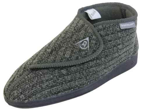 Dunlop Mens Adjustable Quick Easy Touch Fastening Orthopaedic Boot Slippers - Washable Hook and Loop Cosy Winter Bootie Slippers Men Size 8 UK