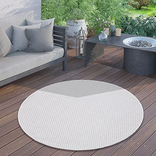 Paco Home Outdoor Teppich Wetterfest Rund Balkon Küchenteppich Modern Flachgewebe Meliert Einfarbig, Grösse:120 cm Rund, Farbe:Elfenbein