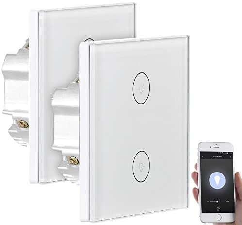 Luminea Home Control Taster: 2er-Set Touch-Doppel-Lichttaster, komp. zu Alexa & Google Assistant (Touch Lichtschalter, Smarthome Lichtschalter Alexa, Fernbedienungen)
