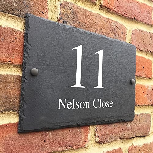 Bespoke Slate House Signs - Handmade Custom Door Number Wall Plaque with Rustic Black Farmhouse Design - Includes Screws & Fixings - Ideal for Home, Office, Gate, Porch - 200x300mm