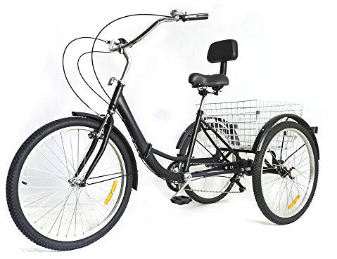 Acesunny 24 7 Gang Dreirad für Erwachsene 3 Rad Fahrrad Cargo Cruiser Trike+Einkaufskorb Dreirad für Erwachsene mit Einkaufskorb Fahrrad (#A)