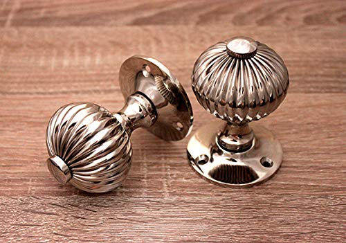 Infinity Decor Antique Style Regency Reeded Round Door Mortice Knob Set Brass - Nickel - Aged Brass 60mm (Polished Nickel)