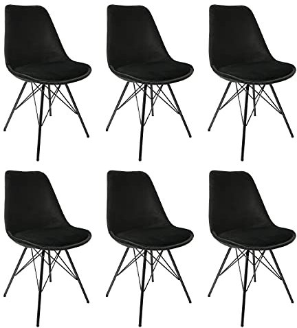 Kick Collection 6er Set Esszimmerstühl Velvet - Samt - Schwarz - Modern und Hochwertig - Samtstoff und Metall - Erhältlich in vielen Farben