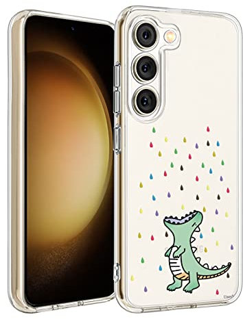 Unov Hülle Kompatibel mit Galaxy S23 Hülle klar Transparent Schlanke Schutzhülle Weich TPU Stoßstange Geprägtes das Muster Stoßdämpfung (Regenbogen Dinosaurier)