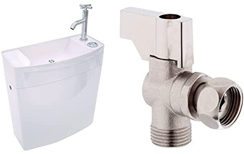 Wirquin 50720090 Réservoir Iseo combiné lave-mains intégré au réservoir, blanc & 19529004 Robinet d'arrêt équerre 14 tour en laiton R29, chromé