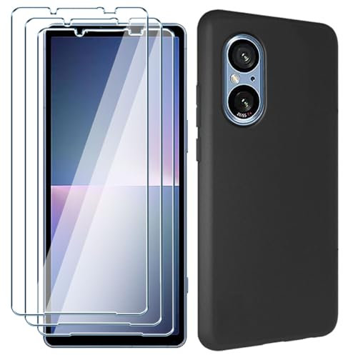 Xiangyun Handyhülle für Sony Xperia 5 V 5G Hülle + 3 X Panzerglas Gehärtetem Glas Filmschutz Schutzfolien, Silikon Soft Schwarz Fall TPU Leichte Protection Case Cover (6.1)