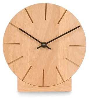 Natuhr Funkuhr Wanduhr Tischuhr Buche Holz - Boom - geräuscharm Massivholz Design ø17 cm (Buche geölt Schwarze Zeiger, Funkuhrwerk)