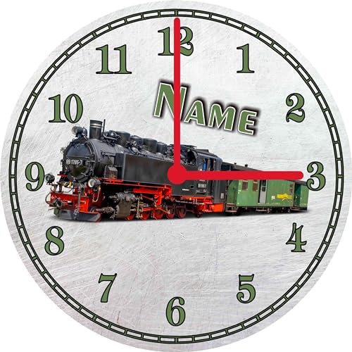 Print Equipment (20.09) Wanduhr Glasuhr Kinderuhr - Ø 29 cm - Eisenbahn Lok Dampflok Zug Lokomotive -gerne auch personalisiert
