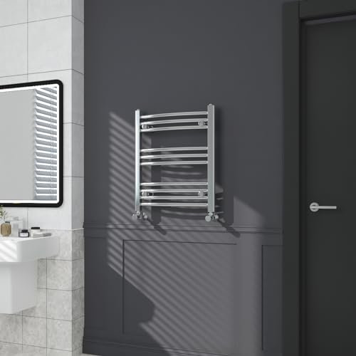 Warmehaus Contemporary Curved Bathroom Heated Towel Rail Radiator Rad 600 x 500mm - Chrome