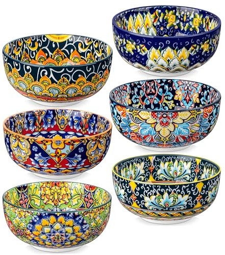 vancasso Série SIMI Lot de 6 Bols à Céréales Soupe en Porcelaine de 840 ml - Passe au Lave-vaisselle et au Micro-ondes, Saladiers Pour céréales, Soupe, Crème Glacée, Salade, Pates,Style Bohème