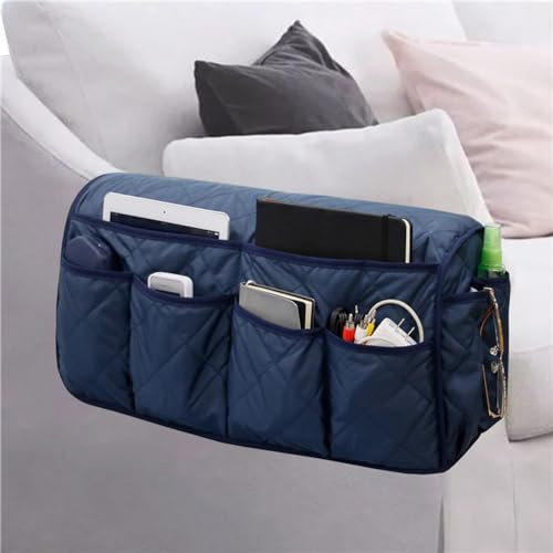 MOTTK Sofa-Armschutz gegen Kratzer, wasserdicht, verschleißfest, Armlehnen-Organizer für den Innen- und Außenbereich, mit 14 Taschen, waschbar (blau)