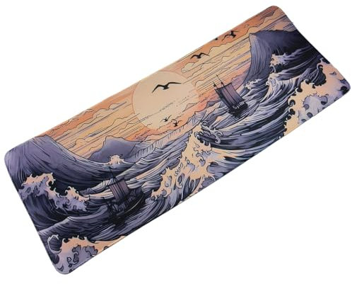 lachineuse - Tapis DE Souris XXL - La Vague Japonaise - 800 X 300 X 3 mm - Déco Inspiration Japonaise - Antidérapant et Résistant à l'eau - Déco Bureau - Idée Cadeau Japon Asie