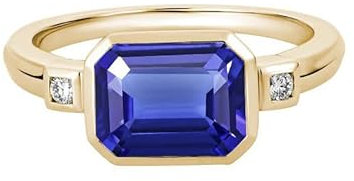 Gems Vibes Gelbgold Tansanit Ring Dezember Geburtsstein Feiner Sterling Silber Ring Natürlicher Edelstein Handgefertigter Ring für Frauen Einfacher zierlicher Ring Geburtstag Liebe Geschenk für Sie
