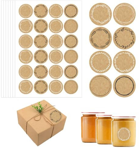 TJUSPIRIT 600 Stk Kraftpapier Aufkleber zum Beschriften Selbstklebend Geschenkaufkleber 3.8cm Rund Etiketten für Marmeladengläser Backen Küchen Geschenktüten(Stil C)