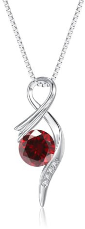 Loutade Silber Halskette Damen 925 mit Anhänger, 925 Sterling Silber Halskette mit Rot Zirkonia, 45+5cm Silberkette mit Zirkonia Anhänger, Silber Schmuck Liebe Geschenke für Frauen zum Geburtstag