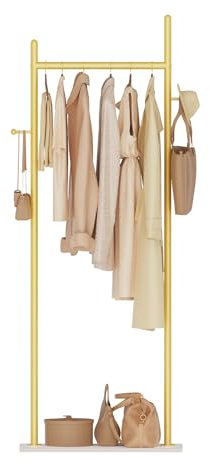 GUOHNHE Stabil Metall Garderobenständer, Große Freistehend Kleiderständer für Kleidung mit Rock Slab Base und 2 Haken, Modern Garderobe, Jackenständer, 50 x 30 x 175 cm, Golden, GYJ202MWJ
