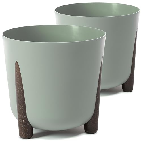 Tymar Blumentopf mit Füßen, 2er-Pack, Runde Form, Übertopf ((2pack) Graugrün, ø 30 cm)