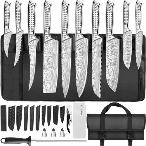 MOSFiATA Juego Cuchillos Cocina Profesional con Funda y Estuche, Set Cuchillos Chef 17 Piezas