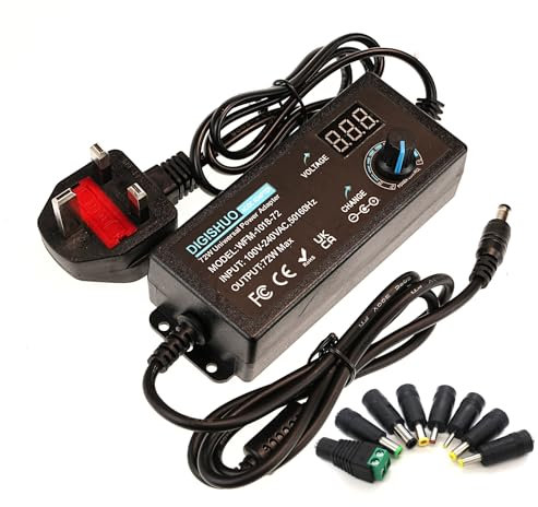 A-DIGISHUO 72W Power Supply Adjustable DC 3V~24V 3A Adapter |100V-240V AC to DC Converter W/LED Voltage Display and 8 Tips, For Household Electronics