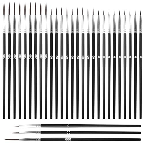 Giantree Lot de 30 pinceaux fins pour peinture par numéros, petits pinceaux professionnels avec pointe fine pour acrylique, aquarelle, modélisme, bricolage, peinture du visage (#0#00#000)