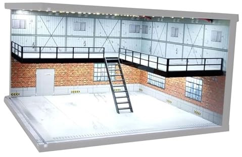 Oshhni 1/64 Garage pour Modèles Réduits,Plateau d'Exposition avec LED,Garage Miniature avec Couvercle Anti-Poussière,Diorama pour Collectionneurs de Voitures Miniatures,Brique Élégante