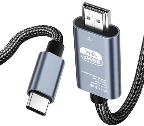 USB C auf HDMI Kabel 4K 2M,USB Typ C zu HDMI 4K UHD Kabel Geflochten(Thunderbolt 3/4 Adapter Kompatibel) mit iPhone 16/15 Pro Max,Samsung S25,S24 zu S8,Surface,MacBookPro/Air,iMac,iPad,Dell,HP