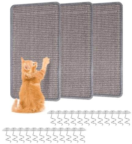 TIDEVAN 3 Piezas Alfombra Rascador para Gatos 50 × 25 cm Alfombra Rascador para Gatos Tablas para Rascar Gatos Sisal Natural para Gatos Autoadhesivo para Proteger Muebles Sofás y Paredes (Gris)