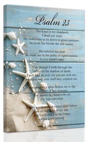 ZXHYWYM Christliches Leinwandgemälde Psalm 23 Bilder Küstenstrand Wanddekoration Schrift Bibelverse Drucke inspirierendes Poster für Zuhause gerahmt (30 x 45 cms)