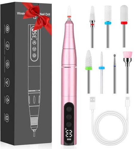 Eixara Fresa de uñas inalámbrica, 35000 rpm, LED, 3 niveles, derecha e izquierda