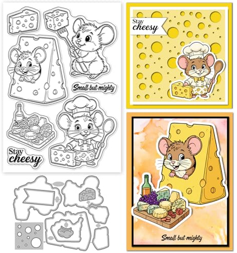 GLOBLELAND Cartoon Mäusen Und Käse Transparenten Stempeln Und Stanzformen Set Für Die Kartenherstellung Lustige Tiere Silikon Stempel Kochmaus Stanzformen Für DIY Scrapbooking Prägen Und Fotoalben.