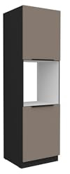 Kuechen-preisbombe Küchen Hochschrank 60 cm Küche ARIA Sandgrau Ultra matt + Schwarz matt, hochwertige Fronten mit Anti Fingerprint Beschichtung, Soft-Close Küchenzeile Küchenblock