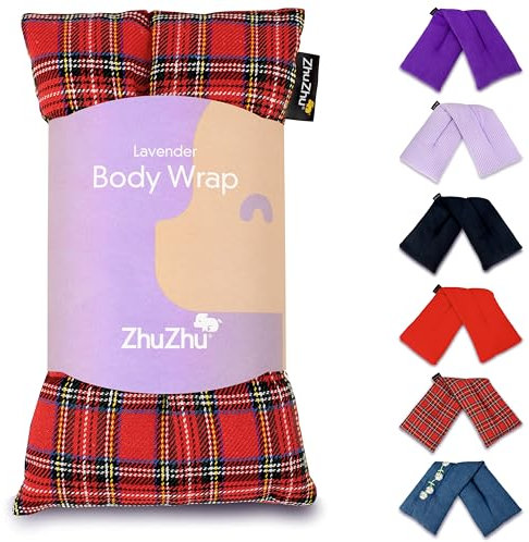 Zhu-Zhu Lavender Body Wrap - Microwavable Wheat Bag - Red Tartan Microwave Heat Pack - Natural Pain Relief Heat Therapy Pad