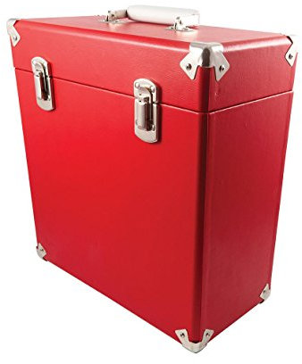 GPO Portable Retro-Style Carry Case for LPs, Albums and 12-Inch Vinyl Records (Holds 30 Albums) – Red