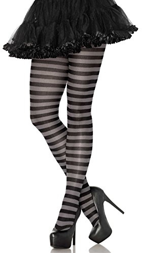 Leg Avenue Nylon Stripe Tights, Black/Grey