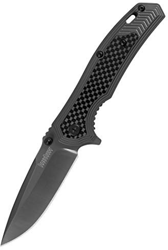 Kershaw, Klappmesser, Fringe Framelock, Klinge: 7.6 cm, Drop Point, schwarz, Taschenmesser, Extended Tang, Daumen Pin, Taschenclip