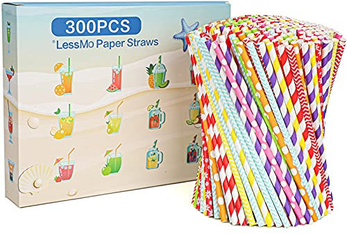 LessMo Pajitas de papel, 300 PCS pajas de beber reciclables | Ideal para cócteles, bebidas frías y jugos | Adecuado para fiestas, bodas y todas las ocasiones