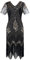 JaosWish Gatsby 1920s Flapper Dress Women Vintage Sequin Fringe Beaded Art Deco Fancy Dress with Sleeve for Party Prom, Black Gold, XXL