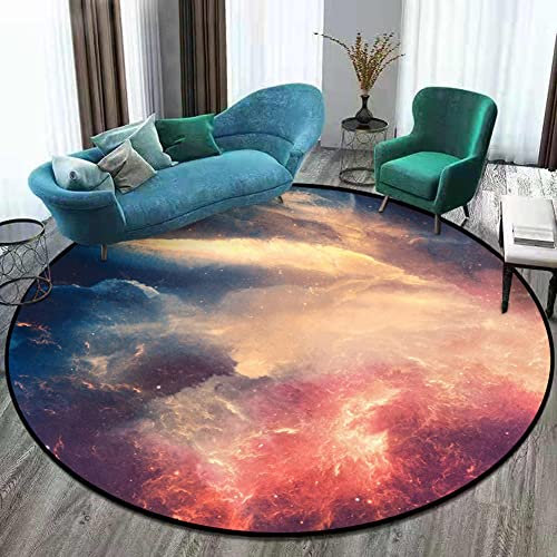 Fancytan Galaxis Rund Teppiche, Universum, Weltall, Nebelsterne, Star Teppich, große Bodenmatte für Wohnzimmer, Arbeitszimmer, Kinderzimmer, Outer Space, 100 cm Rund