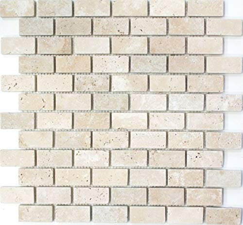 Travertin Mosaikfliesen Steine Wand Boden Naturstein beige creme Brick Backsteinoptik Duschtasse Duschwand Fliesenspiegel Bad - MOS43-46234