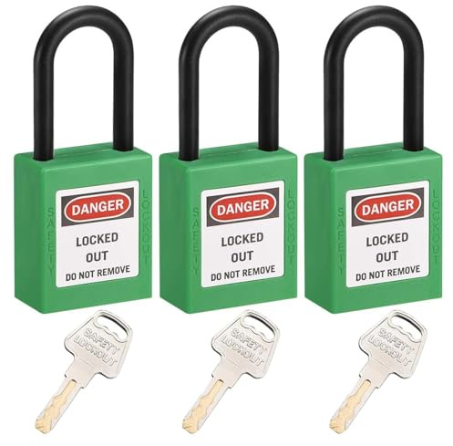 MroMax Cerraduras de bloqueo para etiquetado, cerraduras Loto con llave igual – Nylon Lock Out Tag Out grillete aislado verde claro candado de seguridad 3 piezas