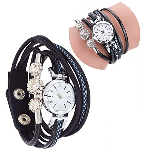 TMISHION Montre-Bracelet Femme Quartz - Bracelet PU 4 Couleurs, Cadran Rond, Noir