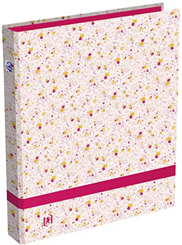 OXFORD Classeur Flowers A4 Dos 40mm 4 Anneaux Ronds Couverture Carte Pelliculée Décor Floral