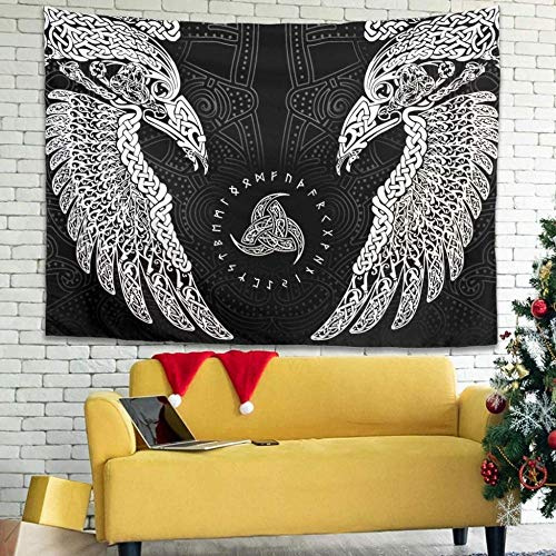 Celtic Odins Raben Krähe Nordische Mythologie Wandbehang Wandteppich Böhmische Gobelin dekorative Wanddecke Fototapete für Schlafzimmer Dekor-95 x 73 cm