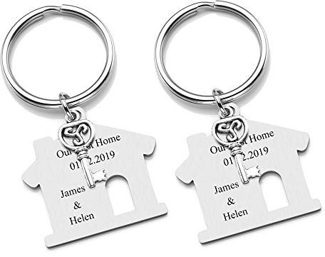 JSDDE 2er Personalisierte Schlüsselanhänger Mit Textgravur - Kreativ Design für Hause, Familie, Wohnung - Housewarming Geschenke für Verwandte Und Freunde