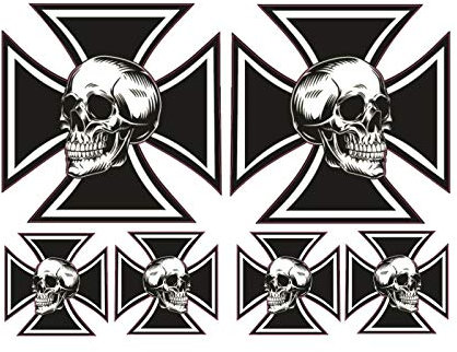 #816 / Iron Cross Aufkleber Set 8,5 + 4 cm Skull Hot Rod V8 USA Oldtimer Oldschool Retro Vintage Tuning Scheibe Auto Rocker Sticker 666 Racing