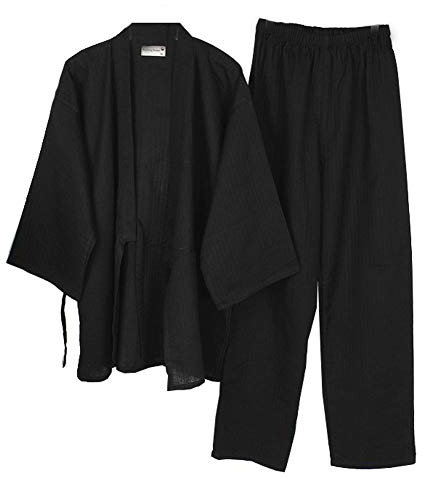 Kimono Japonais pour Homme en Coton Hanfu Ancien Pyjama Costume Grande Taille vêtements Zen vêtements taoïstes (Taille M, Noir)