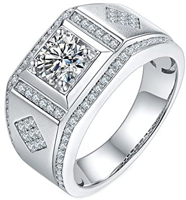 ANAZOZ 18K Weißgold Herren Ring 750, 1ct Moissanite Hohl 4 Klaws Ehering Herren Echtschmuck