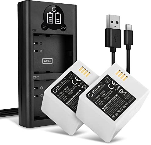 CELLONIC 2X Ersatzakku Arlo A-1, A-1B - Ersatz Akku für Arlo Pro 1, Pro 2 Sicherheitskamera Überwachungskamera 2000mAh + Dual Ladegerät mit Display, Alarmanlage Batterie