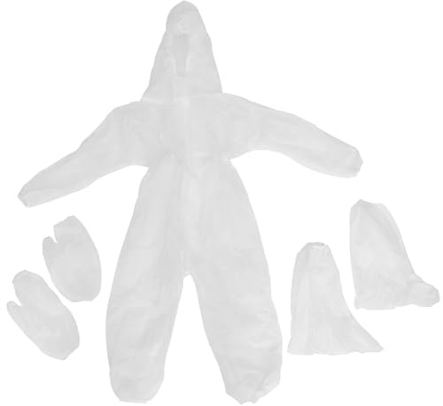 VALICLUD Kinder Einweg-Vliesstoff Schutzanzug Mit Kapuze Atmungsaktiver Einteiler Für Staub- Und Farbspritzschutz Inkl. Handschuhen Und Schuhüberzug Für Innen- Und Außenbereich Größe S